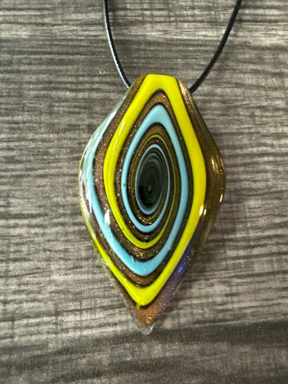 Blue/Gold/Yellow Leaf Pendant | Murano Glass Leaf | Leaf Pendant Necklace