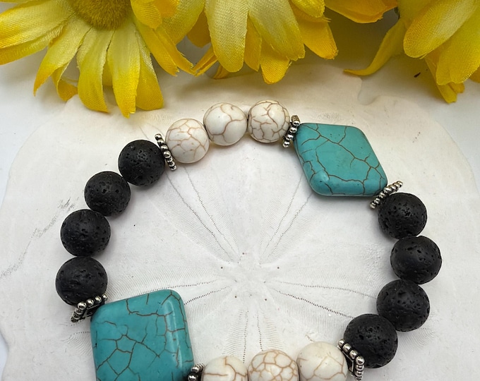 Howlite Stretch Bracelet | Lava Bead Stretch Bracelet