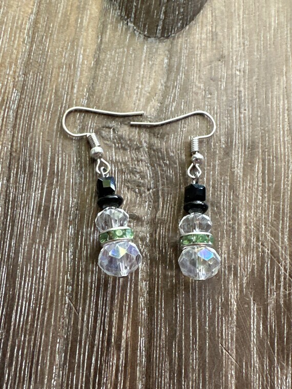 Snowman with Light Green Rhinestone Earrings
