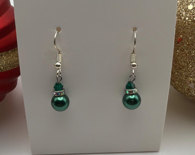Green Pearl Earrings | Christmas Earrings | Stocking Stuffers