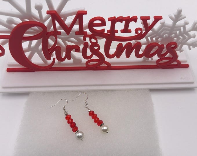 Pearl Earrings | Red Crystal Holiday Earrings