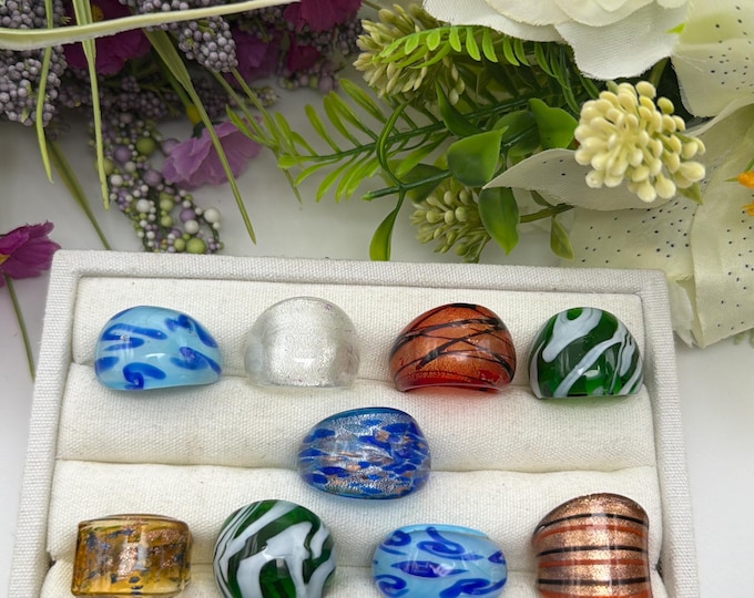 Size 9 3/4 - Lampwork Glass Rings | Murano Inspired Glass Rings | Assorted Glass Rings