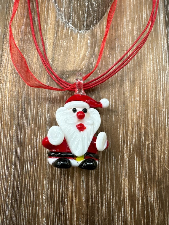 Santa Claus Lampwork Glass Pendant Necklace