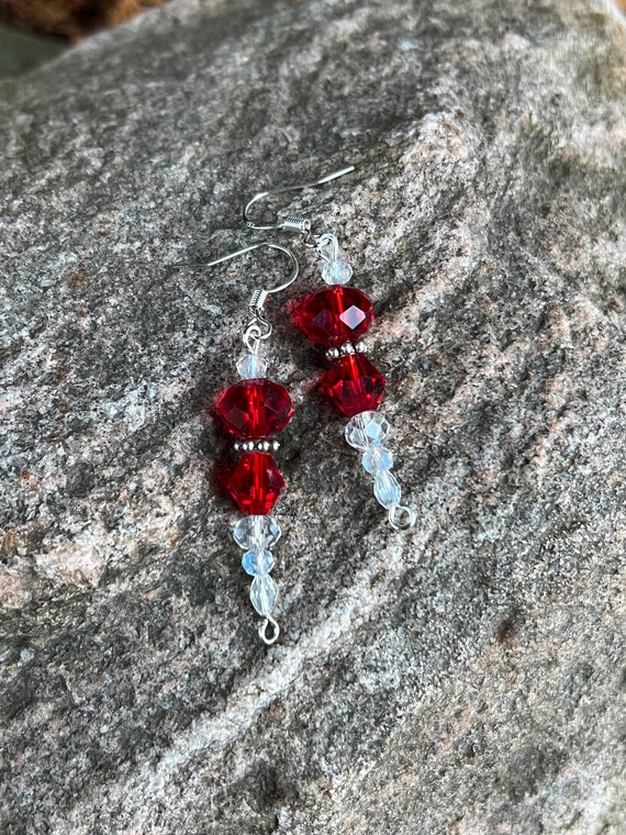 Red/Clear Crystal Icicle Earrings