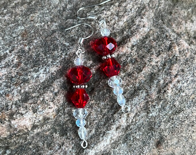 Red/Clear Crystal Icicle Earrings