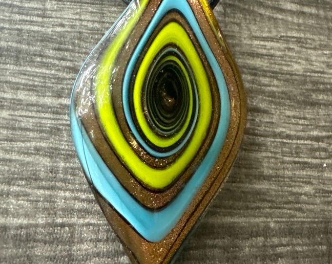 Gold/Yellow/Blue Leaf Pendant | Murano Glass Leaf | Leaf Pendant Necklace