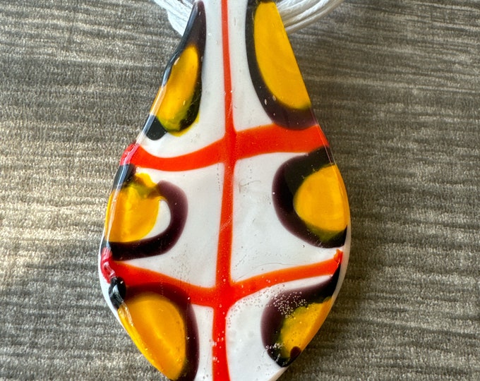 White/Orange Leaf Pendant | Lampwork Glass Leaf | Leaf Pendant Necklace