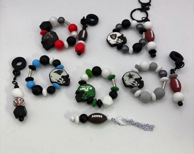 Sports Tumbler Handle Bracelet | Stanley Cup Accessories | Cup Handle Bracelet |  Straw Charm | Football | Many Options Available | Set of 2