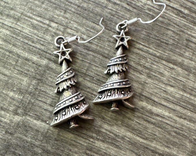 Silver Christmas Tree Earrings | Christmas Tree Earrings | Stocking Stuffer