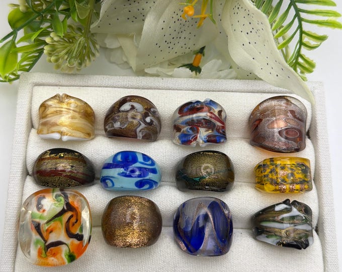Size 8 1/2 - Lampwork Glass Rings | Assorted Glass Rings | Murano Glass Inspired Glass Rings