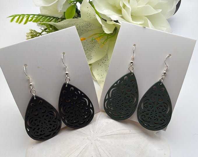 Laser Cut Wooden Earrings | Wooden Teardrop Earrings | Filigree Wood Earrings | BOHO Earrings