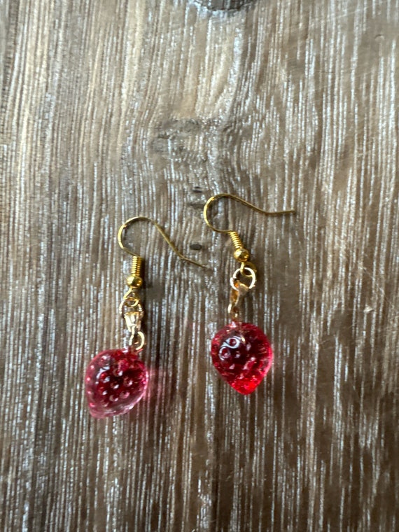 Red Strawberry Glass Earrings