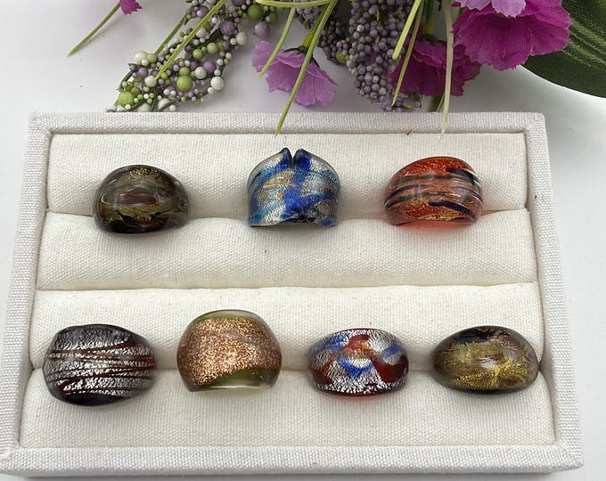 Size 7 3/4 - Lampwork Glass Rings | Assorted Glass Rings | Murano Glass Inspired Glass Rings