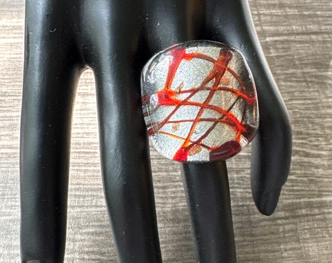 Silver/Red Statement Lampwork Ring - Size 8