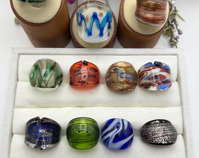 Size 8 1/2 - Lampwork Glass Rings | Assorted Glass Rings | Murano Glass Inspired Glass Rings