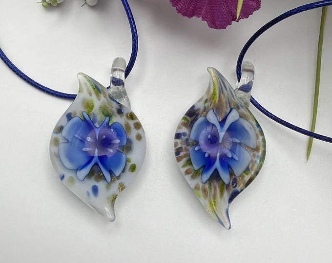 Murano Inspired Glass Flower Pendant Necklace | Flower Pendant Necklace | Lampwork Glass Flower Pendant