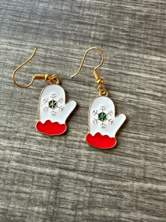 White Winter Mitten Earrings | Stocking Stuffers | Mitten Earrings