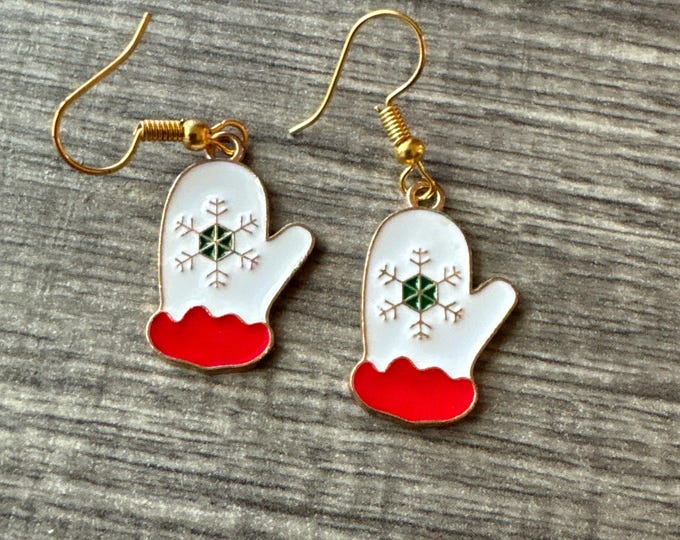 White Winter Mitten Earrings | Stocking Stuffers | Mitten Earrings