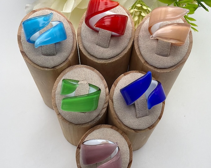 Size 8 1/2 **NEW STYLE** Slim Style Glass Wrap Rings | Vibrant Color Glass Wrap Rings | Murano Glass Inspired Glass Wrap Rings