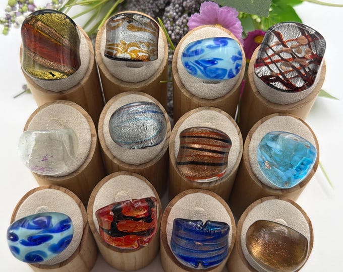 Size 9 - Lampwork Glass Rings | Assorted Glass Rings | Murano Glass Inspired Glass Rings | Millefiori Glass Rings