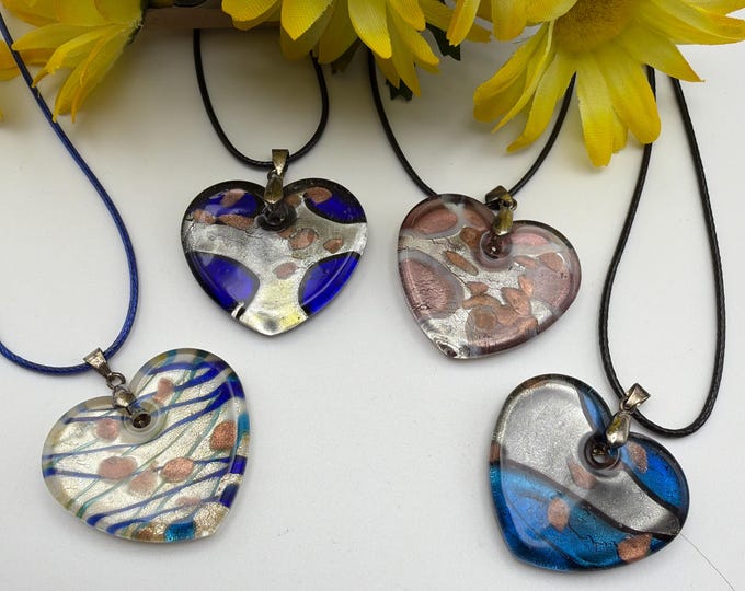 Flat Heart Pendant Necklace | Lampwork Heart Pendant