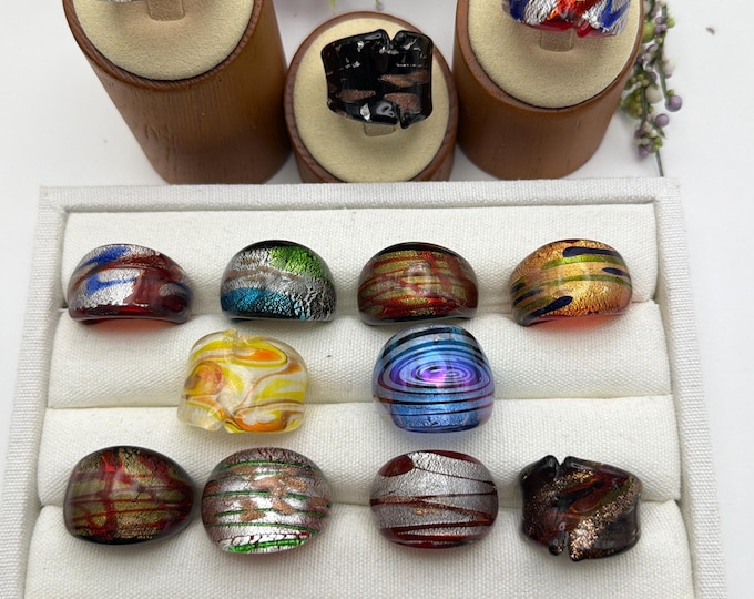 Size 7 1/2 - Lampwork Glass Rings | Assorted Glass Rings | Murano Glass Inspired Glass Rings