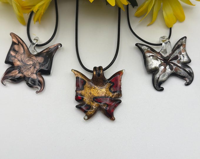 Butterfly Pendant Necklace | Lampwork Glass Butterfly | Glass Butterfly Pendant Necklace