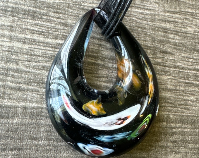 Black Millefiori Teardrop Pendant | Glass Teardrop Pendant Necklace