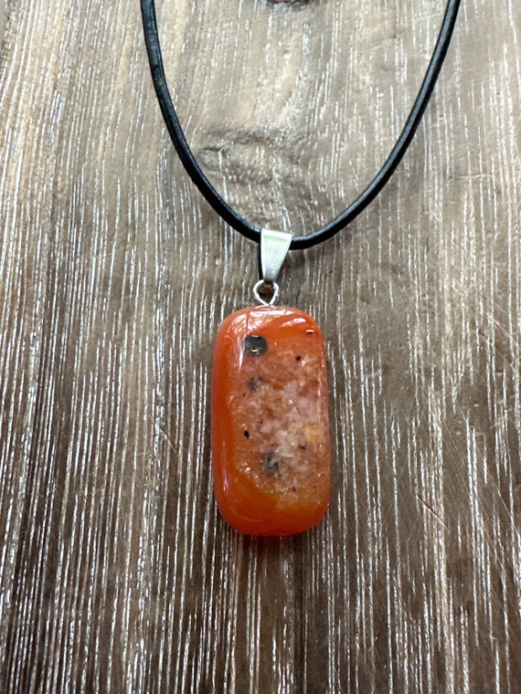Orange/Black Agate Rectangle Pendant Necklace | Agate Cabochon