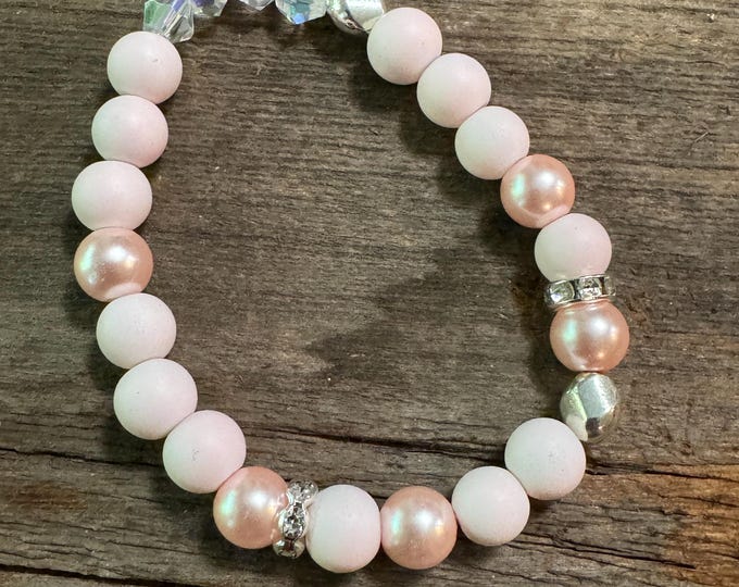 Pink pearl and crystals | Stretch bracelet |  Beaded bracelet | Morse Code - Badass | Message in a Bracelet  | Quote Bracelet