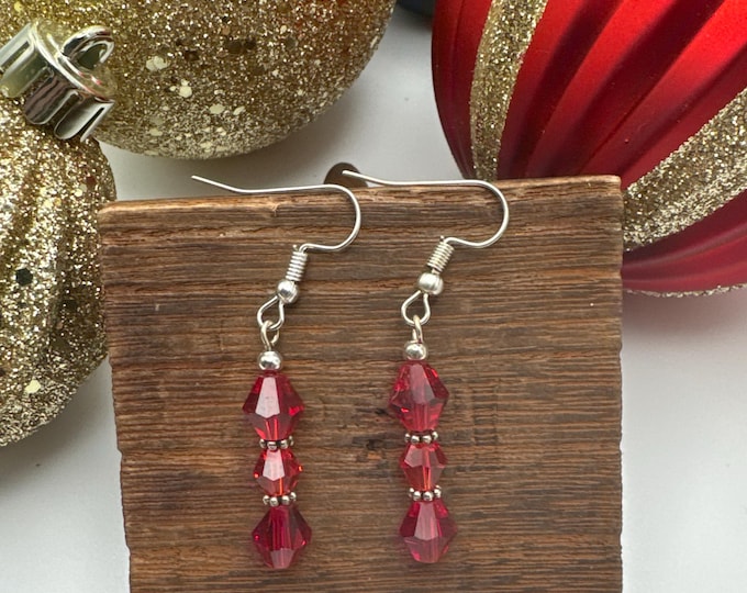 Red Faceted Dangle Earrings