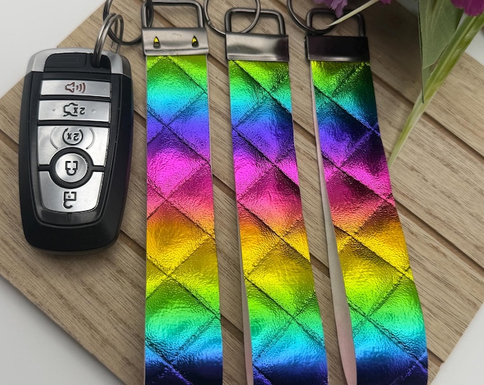Faux Leather Wristlet Keychain | Colorful Key Fob Keychain |