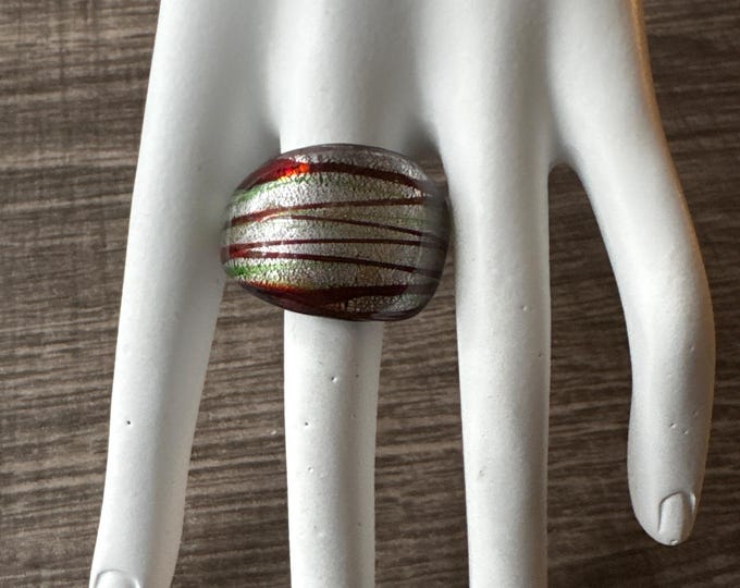 Red/Silver/Green Murano Glass Lampwork Ring