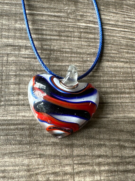 Blue/Red/White Heart Pendant | Swirl Heart Pendant Necklace