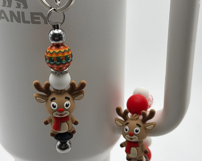 Reindeer Tumbler Handle Bracelet | Stanley Cup Accessories | Cup Handle Bracelet | Reindeer Straw Charm/Purse Charm