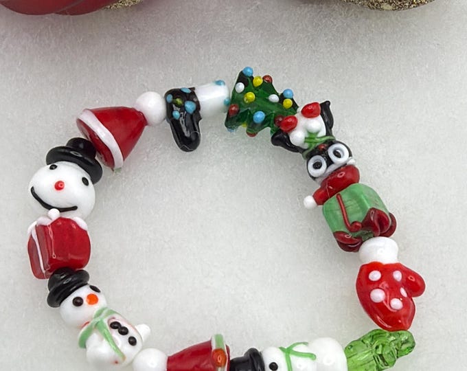 Christmas Lampwork Bracelet | Lampwork Glass Bracelet