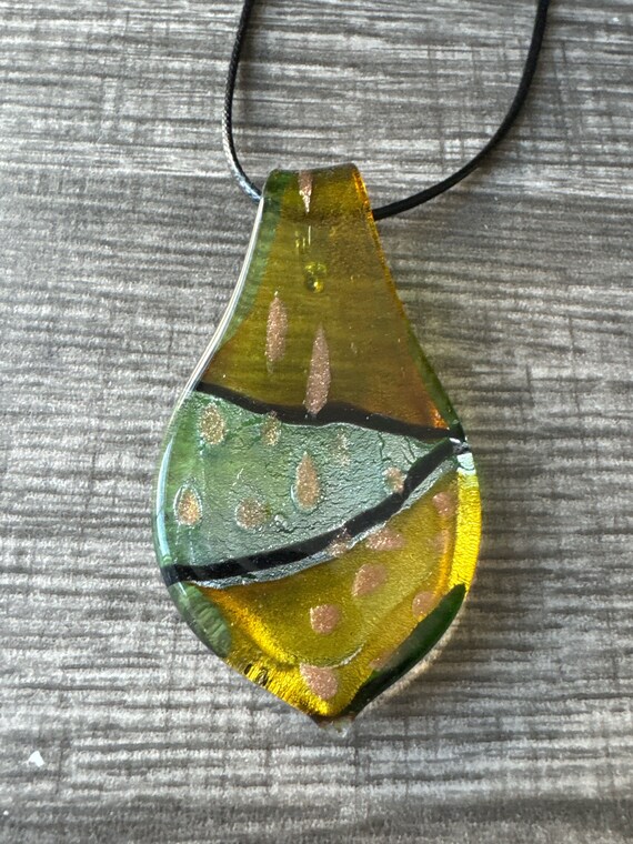 Yellow/Silver/Gold Leaf Pendant Necklace | Lampwork Leaf Pendant Necklace
