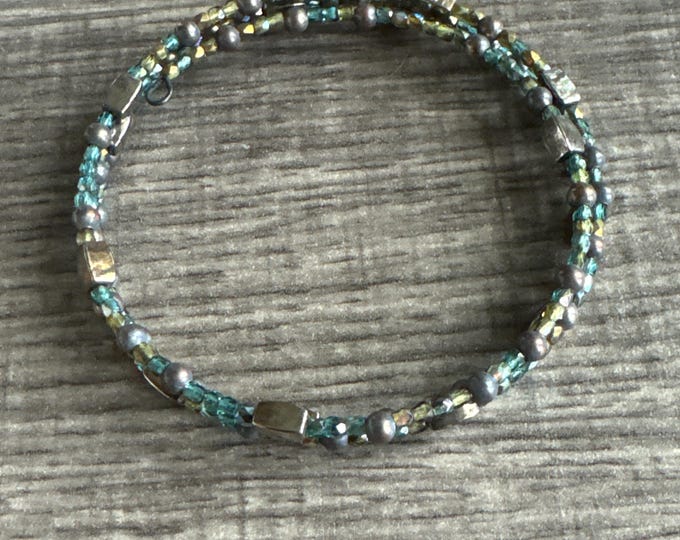 Seed Bead Morse Code Memory Wire Bracelet | Message in a Bracelet | Beaded Bracelet
