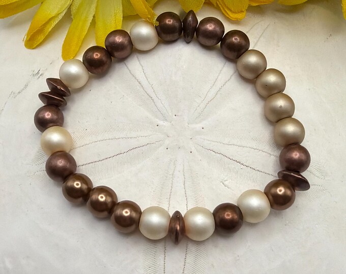 Copper Color Bead & Pearl Bead Stretch Bracelet | Support - Morse Code Bracelet | Stretch Bracelet | Message in a Bracelet | Quote Bracelet