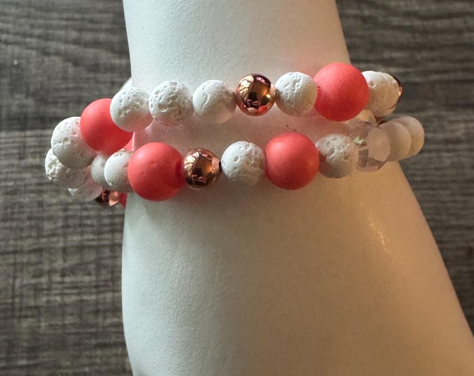 White Lava Rock & Coral Beads Stretch Bracelet | Bless Your Heart - Morse Code | Message in a Bracelet | Beaded Bracelet | Quote Bracelet