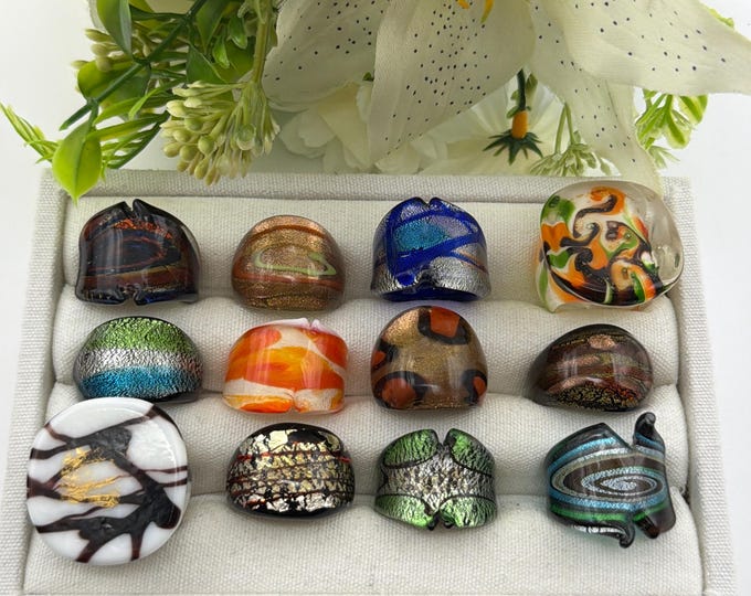 Size 8 - Lampwork Glass Rings | Assorted Glass Rings | Murano Glass Inspired Glass Rings