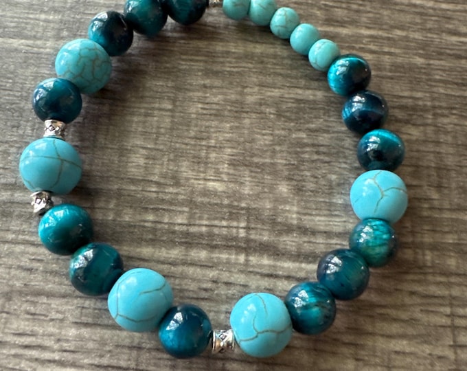 Blue Tiger Eye & Howlite Stretch Bracelet  | Beaded Bracelet | Morse code -Badass | Message in a bracelet | Quote Bracelet