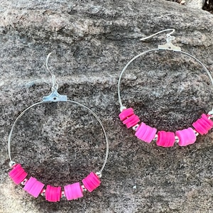 Pink Heishi Bead Earrings | Heishi Hoop Earrings