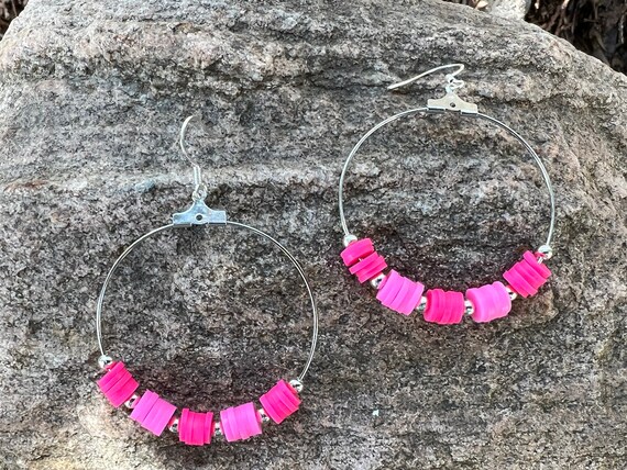 Pink Heishi Bead Earrings | Heishi Hoop Earrings