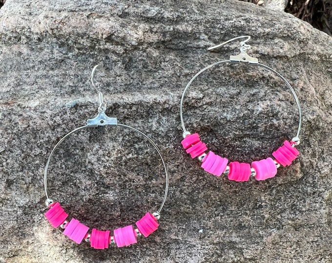 Pink Heishi Bead Earrings | Heishi Hoop Earrings