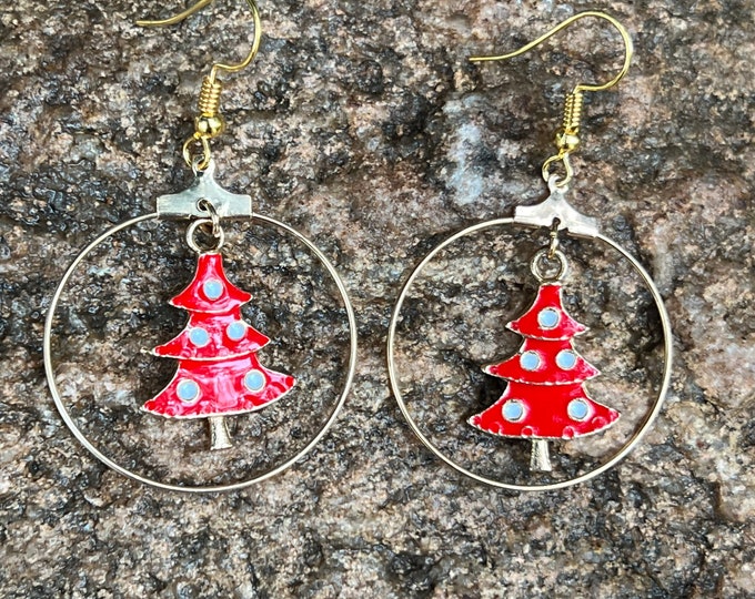 Christmas Tree Hoop Earrings