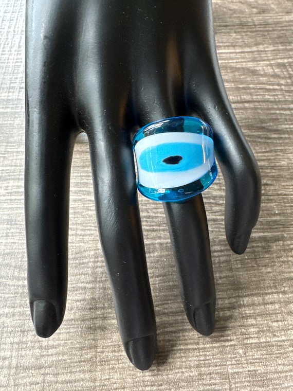 Blue Evil Eye Glass Dome Ring - 8 1/4