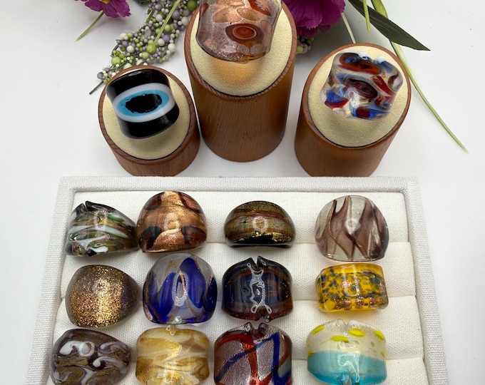 Size 8 1/2 - Lampwork Glass Rings | Assorted Glass Rings | Murano Glass Inspired Glass Rings