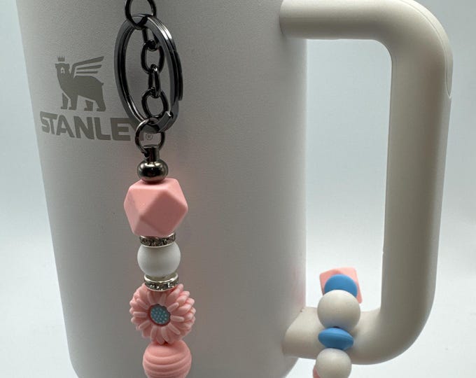 Pink Flower Tumbler Set | Stanley Cup Accessories | Cup Handle Bracelet | Pink Flower Charm