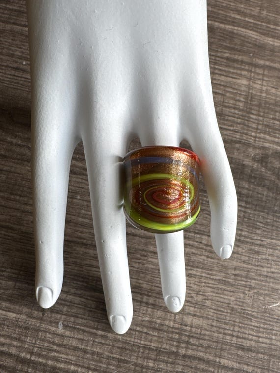 Gold/Blue/Orange/Yellow Glass LampWork Ring